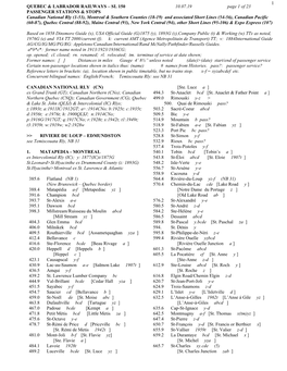 1 QUEBEC & LABRADOR RAILWAYS – SL 150 10.07.19 Page 1 of 23 PASSENGER STATIONS & STOPS Canadian National Rly