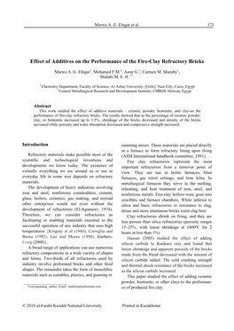 Effect of Additives on the Performance of the Fire-Clay Refractory Bricks