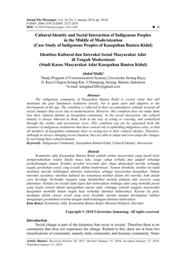 Cultural Identity and Social Interaction of Indigenous Peoples in the Middle of Modernization (Case Study of Indigenous Peoples of Kasepuhan Banten Kidul)