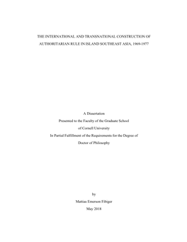 The International and Transnational Construction of Authoritarian Rule in Island Southeast Asia, 1969-1977