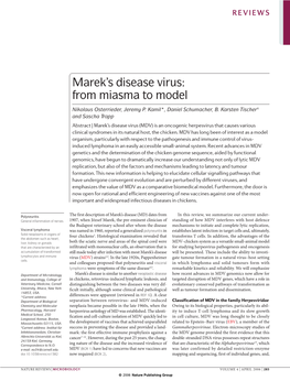 Marek's Disease Virus: from Miasma to Model