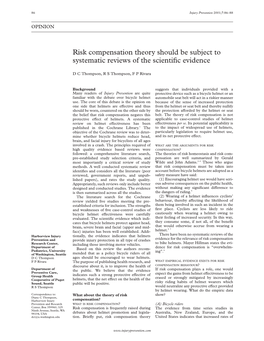 Risk Compensation Theory Should Be Subject to Systematic Reviews of the Scientiﬁc Evidence