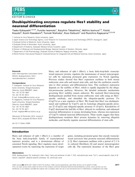 Deubiquitinating Enzymes Regulate Hes1 Stability and Neuronal