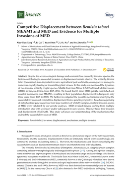 Competitive Displacement Between Bemisia Tabaci MEAM1 and MED and Evidence for Multiple Invasions of MED