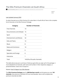 The Dstv Premium Channels List South Africa