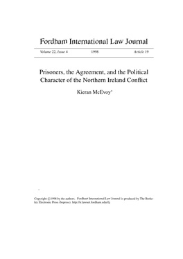 Prisoners, the Agreement, and the Political Character of the Northern Ireland Conﬂict