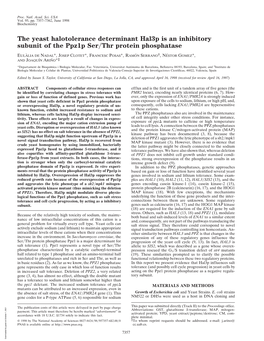 The Yeast Halotolerance Determinant Hal3p Is an Inhibitory Subunit of the Ppz1p Ser͞thr Protein Phosphatase