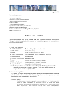 Notice of Asset Acquisition