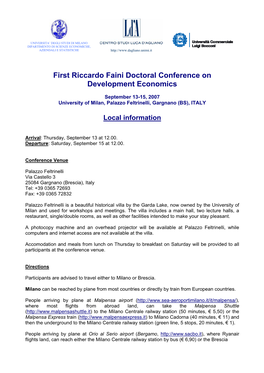 First Riccardo Faini Doctoral Conference on Development Economics