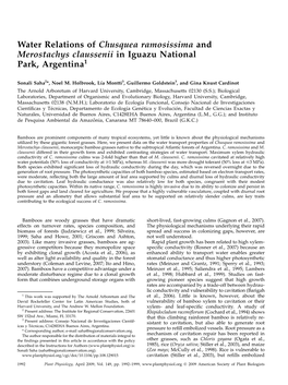 Water Relations of Chusquea Ramosissima and Merostachys Claussenii in Iguazu National Park, Argentina1