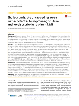 Shallow Wells, the Untapped Resource with a Potential to Improve Agriculture and Food Security in Southern Mali Birhanu Zemadim Birhanu* and Ramadjita Tabo