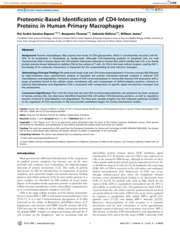 Proteomic-Based Identification of CD4-Interacting Proteins in Human Primary Macrophages