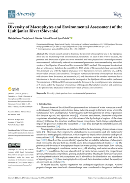 Diversity of Macrophytes and Environmental Assessment of the Ljubljanica River (Slovenia)