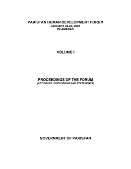 Pakistan Human Development Forum January 24-26, 2002 Islamabad