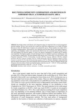 Rice Weed Community Composition and Richness in Northern Iran: a Temperate Rainy Area - 4605