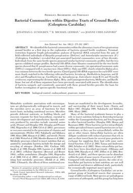 Bacterial Communities Within Digestive Tracts of Ground Beetles (Coleoptera: Carabidae)