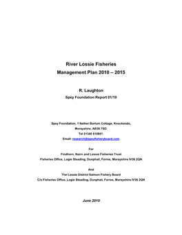 River Lossie Fisheries Management Plan 2010 – 2015