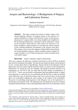 Asepsis and Bacteriology: a Realignment of Surgery and Laboratory Science