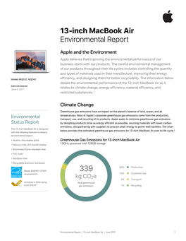 13-Inch Macbook Air Environmental Report