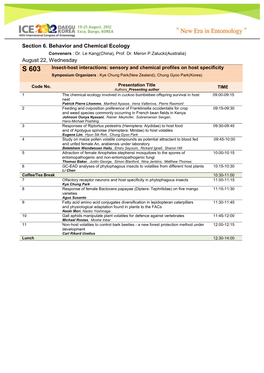 Section 6. Behavior and Chemical Ecology August 22, Wednesday