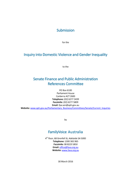 Submission for the Inquiry Into Domestic Violence and Gender