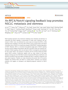 An RFC4/Notch1 Signaling Feedback Loop Promotes NSCLC Metastasis and Stemness