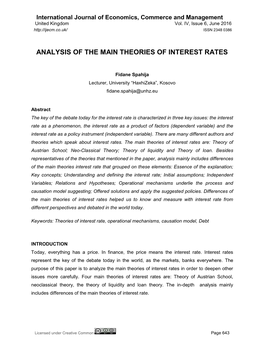 Analysis of the Main Theories of Interest Rates