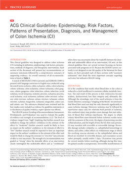 ACG Clinical Guideline: Epidemiology, Risk Factors, Patterns of Presentation, Diagnosis, and Management of Colon Ischemia (CI)