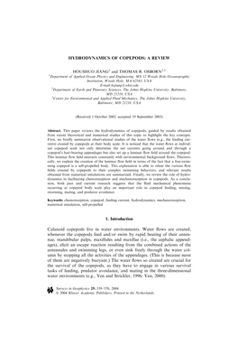 Hydrodynamics of Copepods: a Review