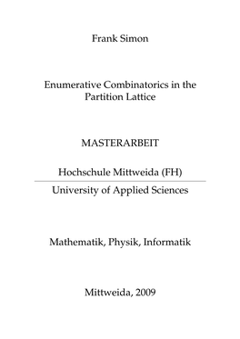 Frank Simon Enumerative Combinatorics in the Partition