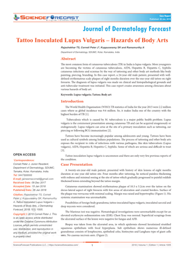 Tattoo Inoculated Lupus Vulgaris – Hazards of Body Arts