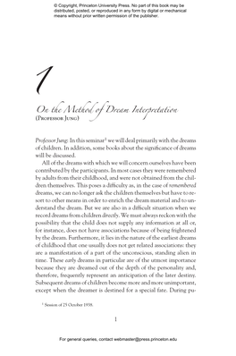 1 on the Method of Dream Interpretation (Professor Jung)