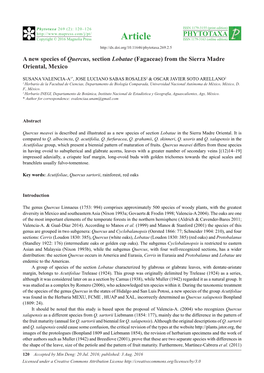 A New Species of Quercus, Section Lobatae (Fagaceae) from the Sierra Madre Oriental, Mexico