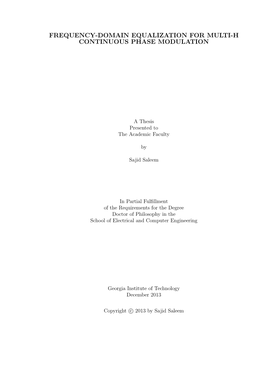 Frequency-Domain Equalization for Multi-H Continuous Phase Modulation