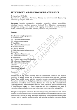 Petrophysics and Reservoir Characteristics - P