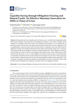 Liquidity-Saving Through Obligation-Clearing and Mutual Credit: an Effective Monetary Innovation for Smes in Times of Crisis