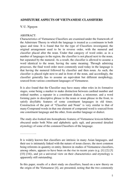 Admixture Aspects of Vietnamese Classifiers