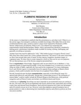 FLORISTIC REGIONS of IDAHO Introduction