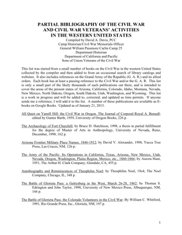 Partial Bibliography of the Civil War and Civil War Veterans' Activities In