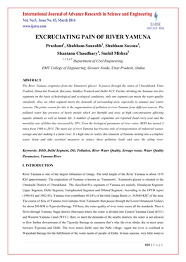 EXCRUCIATING PAIN of RIVER YAMUNA Prashant1, Shubham Saurabh2, Shubham Saxena3, Shantanu Chaudhary4, Snehil Mishra5 1,2,3,4,5 Department of Civil Engineering