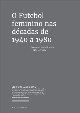 O Futebol Feminino Nas Décadas De 1940 a 1980