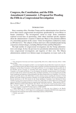 Congress, the Constitution, and the Fifth Amendment Communist: a Proposal for Pleading the Fifth in a Congressional Investigation