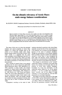 On the Climatic Relevancy of Arctic Haze: Static Energy Balance Considerations