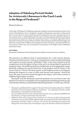 Adoption of Habsburg Portrait Models for Aristocratic Likenesses in the Czech Lands OPEN ACCESS in the Reign of Ferdinand I*