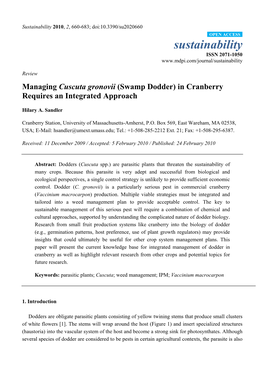 Managing Cuscuta Gronovii (Swamp Dodder) in Cranberry Requires an Integrated Approach