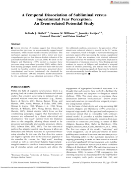 A Temporal Dissociation of Subliminal Versus Supraliminal Fear Perception: an Event-Related Potential Study