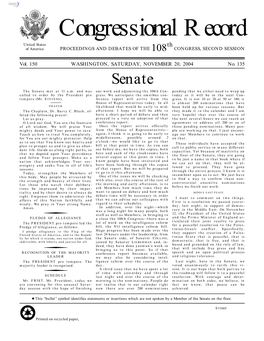 Congressional Record United States Th of America PROCEEDINGS and DEBATES of the 108 CONGRESS, SECOND SESSION