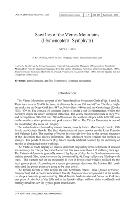 Sawflies of the Vértes Mountains (Hymenoptera: Symphyta)