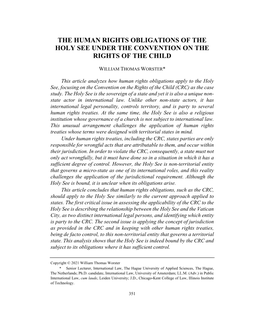 The Human Rights Obligations of the Holy See Under the Convention on the Rights of the Child