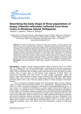 Poecilia Reticulata) Collected from Three Rivers in Mindanao Island, Philippines 1Maricel L